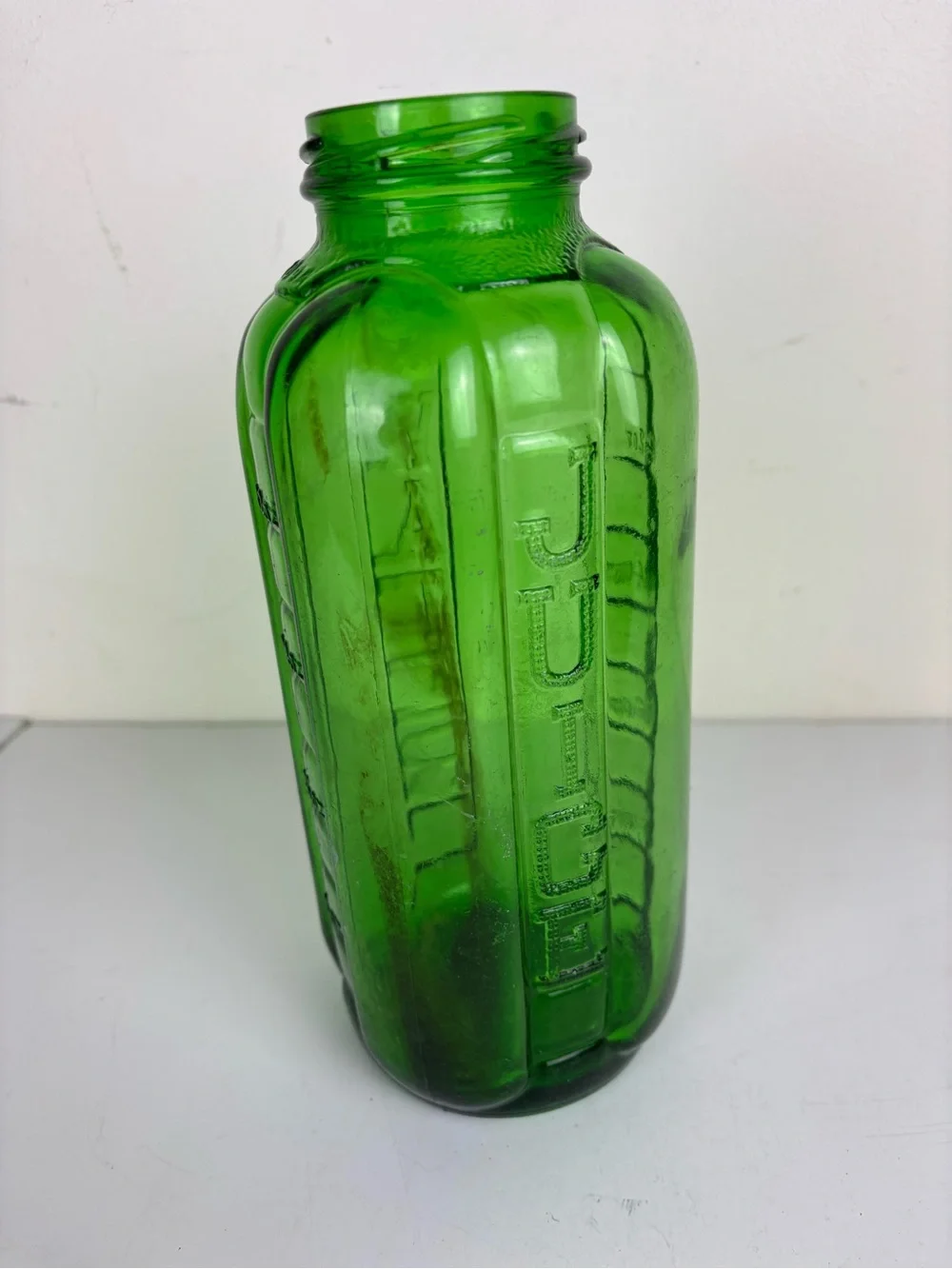 Vintage Glass Juice/Water Bottle in Emerald Green-9”